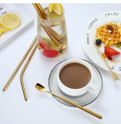 China Sustainable 8 in 1 Reusable Tea Spoon Environmental Protection Food Grade 304 Stainless Steel Straw Set for sale