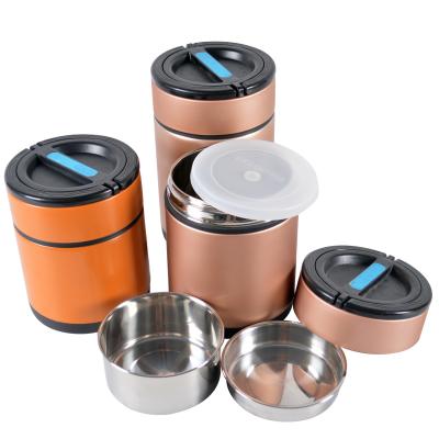 China Hot Sales Viable Three Layers of Stainless Steel Leakage Bento Vacuum Tiffin Lunch With Heavy Duty PE Plastic Lid for sale