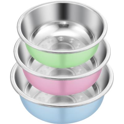 China Factory price sustainable colorful coated stainless steel salad bowl set 3 in 1 stainless steel mixing bowls for sale