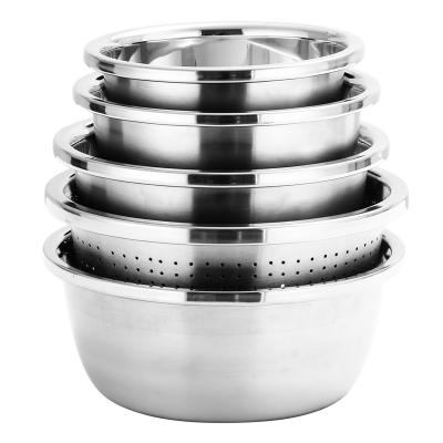 China Economical Sustainable Kitchen Accessories Set Stainless Steel Bowl Basket Wash Basin Set For Home And Restaurant for sale