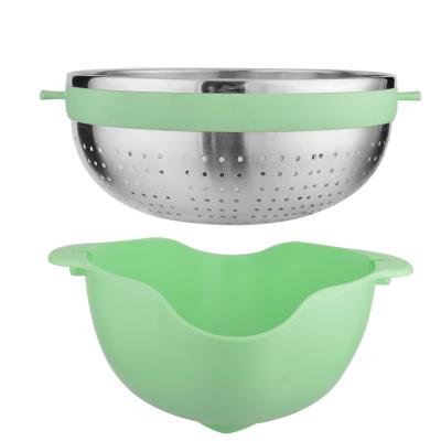 China Eco-friendly Vegetable Wash Basin Kitchen Accessories Set Stainless Steel Drain Basket For Home And Restaurant for sale