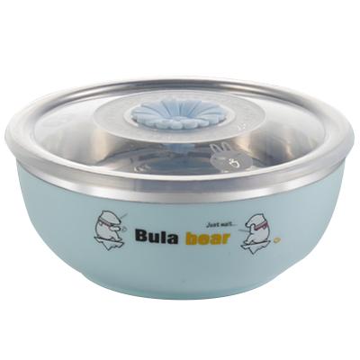 China Sustainable Cute Colorful Anti-broken Baby Stainless Steel Complementary Feeding Bowls With Lid for sale