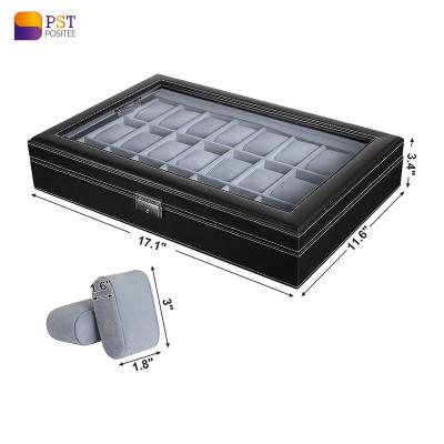 China High Quality ABS PU Leather Velvet 24 Slots Watch Boxes Watch Boxes Box Storage Luxury Black Watches for sale