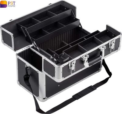 China ABS+Aluminum frame+MDF waterproof aluminum case equipment tool suitcase hard storage box with 6 trays and plastic belts for sale