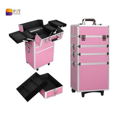 China Fashion Makeup Train Large Storage Rolling Cosmetic Trolley 4 in 1 Large Capacity Trolley Makeup Travel Case for sale