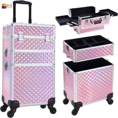 China Professional Fashion Makeup Train Case Travel Makeup Trolley Rolling Cosmetic Case Beauty Train Case Beauty Organizer for sale