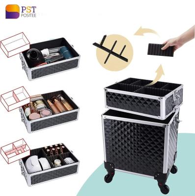 China Fashion 3 in 1 Black Professional Rolling Aluminum Frame Makeup Trolley Makeup Artist for sale