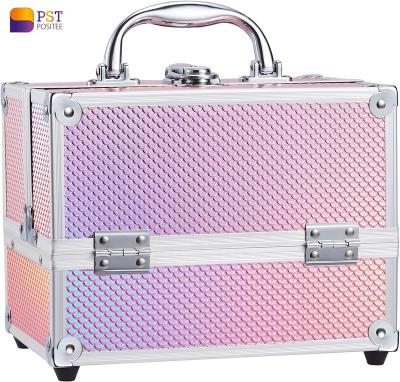 China Fashion Travel Fashion Makeup Pink Aluminum Vanity Hard Cosmetic Box Portable /Professional Shimmer Makeup Case for sale