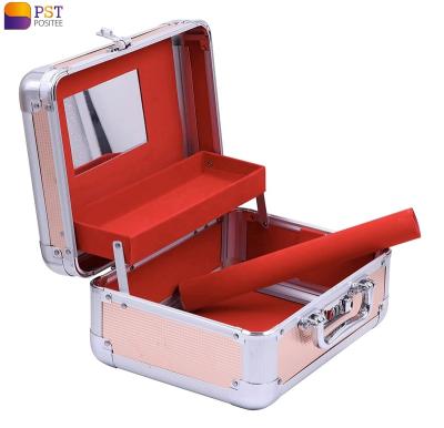 China Professional Aluminum Pink Petty Makeup Case Fashion Beauty Storage Travel Empty Cosmetic Box for sale