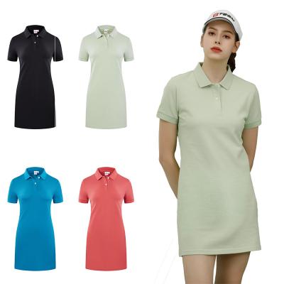 China Breathable White Women Knitting Polo Dresses Short Sleeve Casual LOGO Custom Elegant Office Staff Polo Dresses for sale