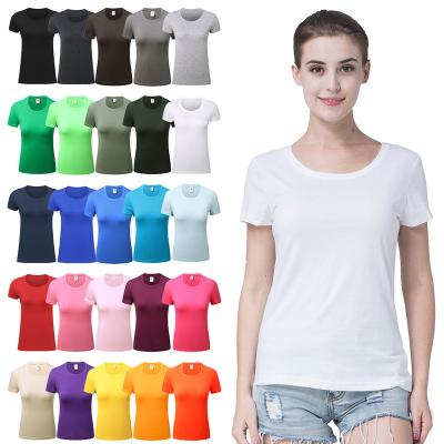 China Simple 100% Cotton Breathable Summer Women T-shirt Logo Printing Lady Tee Shirt Custom Made for sale