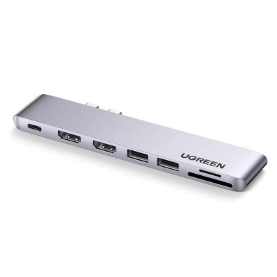 China Adaptador USB C a doble HDMI 7 en 1 USB C Thunderbolt 3 Adaptador a doble HDMI 2 USB3.0 Puerto PD de 100W USB C a tarjeta TF SD en venta