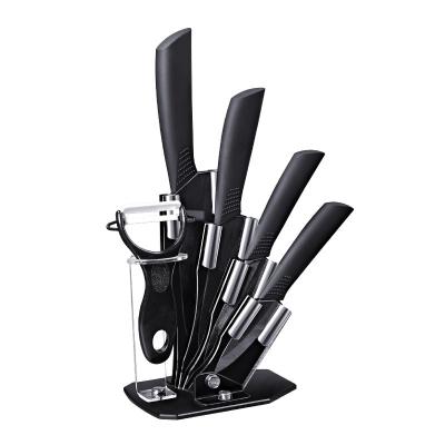 China Stocked Kitchen Cutlery Black 5 Pcs Ceramic Knife Set With Fruit Peeler, Rust Proof And Stain Resistant, Cooking Knife Set With Stand for sale