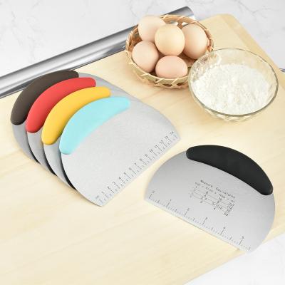 China Stocked stainless steel dough pastry scraper cleaver/cutter with ergonomic rubber non-slip handle/pro pastry pizza tool for sale