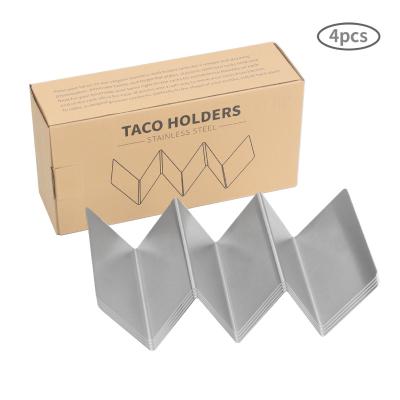 China Stocked Stainless Steel 4 Taco Holder Set Tray, Sleek Rack Holds 3 Tacos Keeping Each Shells Upright for sale