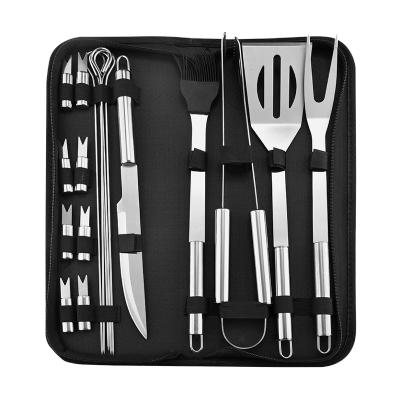 China Hot Amazon Sale BBQ 18 PCS Stainless Steel Spatula Fork Easily Cleaned Tongs Grilling Grill Tool Kit for Outdoor Camping Accessory Bundle for sale