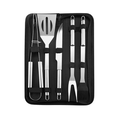 China Amazon Hot Sale BBQ 5 PCS Stainless Steel Spatula Fork Easily Cleaned Tongs Grilling Grill Tool Kit for Outdoor Camping Accessory Bundle for sale