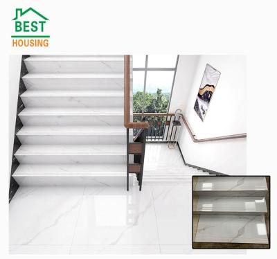 China Modern Superb 1200X470MM White Carracat Design Stairs Marble Flooring Tiles for sale