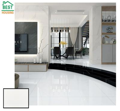 China Modern Super White Polished Exterior 600x600 Porcelain Tiles 53 Degree Double Loading Tiles Low Water Absorption White Color Whiteness for sale