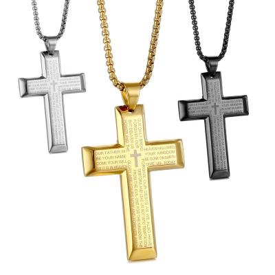 China Factory Wholesale High Quality Lords Prayer Necklace CLASSIC For Man Fashion Christian Cross Necklace With Stainless Steel Jesus Cross for sale