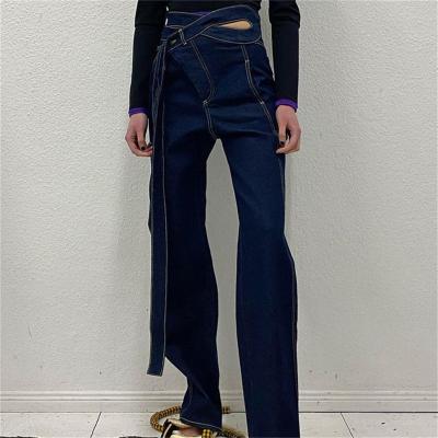 China High Quality QUICK DRY Hollow Out Denim Pants For Women Autumn Loose Straight Long Trousers Jeans for sale