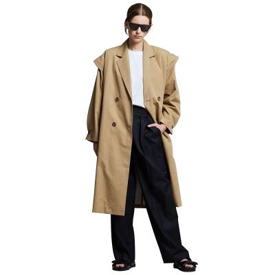 China New Arrival OEM QUICK DRY Cotton Splicing Long Sleeve Brown Ditch Coat Women Polyester Button Long Ditch Coat With Belt for sale