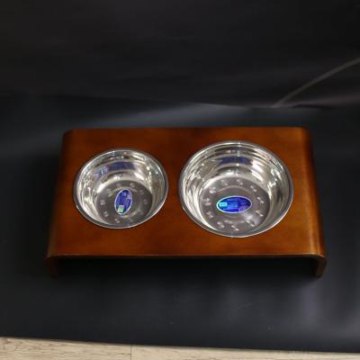 China Wooden Dog Bowl Holder Pets Double Bowl Dog Cat Food Water Feeder Wooden Holder for sale