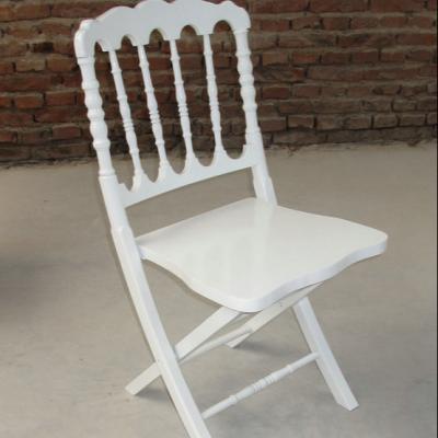 China Modern White Banquet Wedding Wooden Folding Napoleon Chair With PVC Cushion Pad for sale