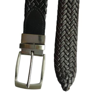 China Unique Handmade High Quality Men's Vintage Knitted Classic Leather Belt Ratchet Dress Belt With Reversible Buckle for sale