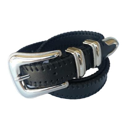 China New high quality ladies fashion casual PU belts in four sets of metal buckle and pure handmade braided finish around belt edge for sale