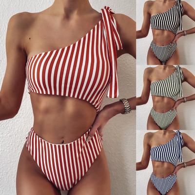 China Hot Selling Lady's Sexy Striped One Shoulder Breathable One Piece Bikini Swimwear Swimwear Women's High Waist For Women for sale