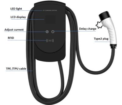 China LED Light + LCD Display (2.8 inch) + RFID 22kw AC Ev Charger Portable Ocpp Charging Stations Level Electric Car 3 Charger for sale