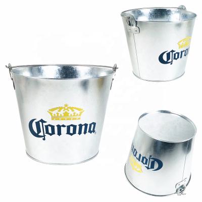 China 5QT Viable Embossy Corona Galvanized Beer Bucket With Round Bottle Opener Metal Bucket for sale