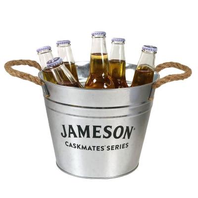 China Sustainable 5L Galvanized Tin Ice Bucket With Rope Custom Logo High Quality Metal Beer Cooler 6 Packs for sale