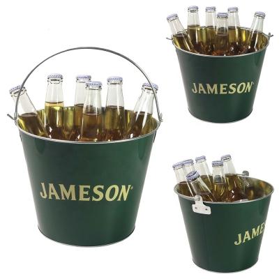 China Sustainable High Quality Custom Logo 5L Round Galvanized Steel Green Ice Bucket Beer Cooler for sale