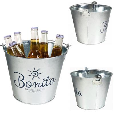 China Sustainable 5L Round Galvanized Tin Ice Bucket For Restaurant Custom Logo Printing With A Bottle Opener Metal Keg for sale