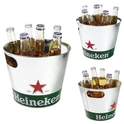 China Sustainable Customized Printing 5QT Galvanized Steel Ice Bucket For 6 Bottles Beer Wine Gift Promotion With Hallow-up Handle for sale