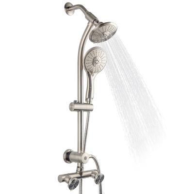 China With Sliding Bar SB24215601 Brushed Nickel Bathroom Wall Mounted Three Way Rain Shower Column Set With Rainfall Shower Head And Hand Shower for sale