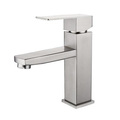 China QH-MP009 Metered Faucets Square Kitchen Nickel Stainless Steel Deck Mounted Water Saving Toilet Square Bathroom Basin Faucets Single Handle for sale