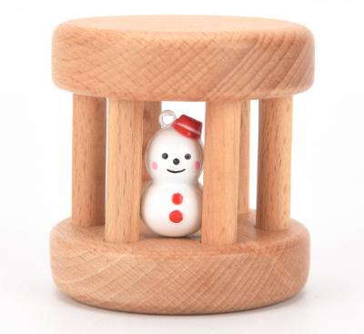 China Eco-Friend Montessori Materials Rolling Drum Wooden Toys For Children Educational Learning Wooden Wax Snowman Rings The Bell for sale