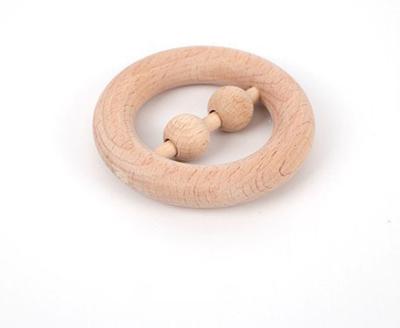 China Eco-friend wooden teether rattle wooden baby toy round ring shape infant rattles with beads for sale