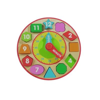 China Educational Toy New Product Funny Shape Matching Clock Baby Hand Hold Puzzle Figure Learning Education Toys Wooden Clock for sale