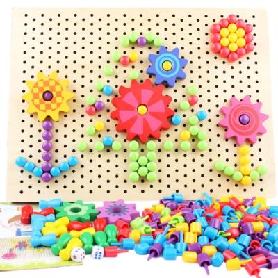 China DIY TOYS New Design Children 3D Mosaic Picture Painting Puzzle Building Block Wooden Mushroom Nail Puzzle Toy for sale