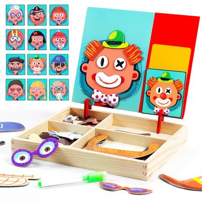 China DIY TOY Educational Wooden Magnetic Drawing Board Toy Figure Jigsaw Animals Vehicle Circus Drawing Board for sale