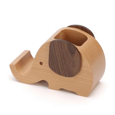 China PORTABLE Hot Selling Elephant Shape Wood Cell Phone Holder Multifunctional Wooden Brush Pot for sale