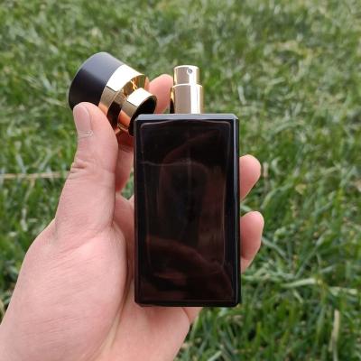 China Wholesale 100ml Square Empty Personal Care Spray Perfume Flat Perfume Bottle Glass Black Refillable Bottle for sale