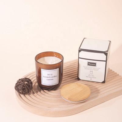 China Wholesale Glass Scented Soy Wax Scented Candle With Wooden Lid Luxury Scented Candles for sale