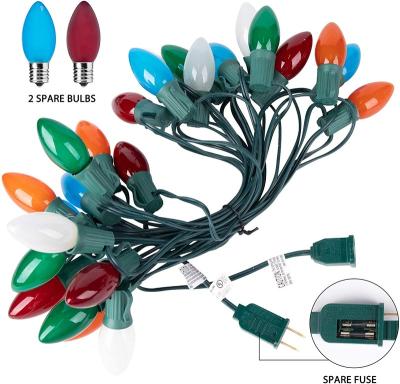 China End to End Connection Holiday Lighting C7 Outlet Christmas Light String, Patio Event Lighting, 25', Green Rope, 12