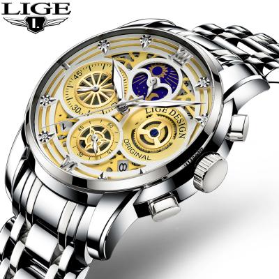 China 2021 New Date Watch LIGE Automobile Chronograph Men's Sports Wristwatches Waterproof Stainless Steel Quartz Hollow Watch for sale