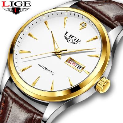 China Date LIGE 2022 Casual Leather Watches New Fashion Watch Men Automatic Waterproof Classic Wristwatches For Men for sale